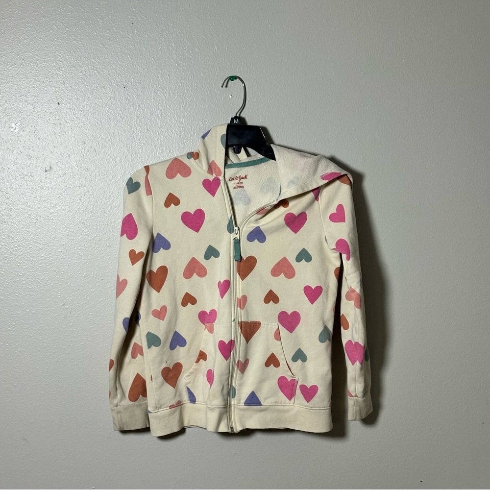 Cat & Jack Kids Girl Beige Full Zip Heart Jacket size L(10/12)
